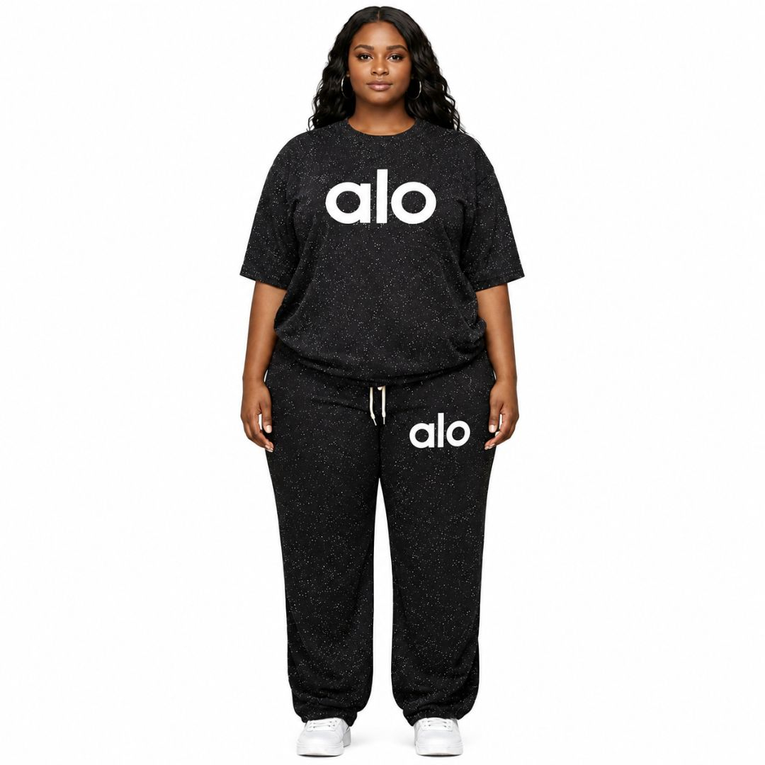 Alo Graphic Two Piece Set Black Casual Women Outfit